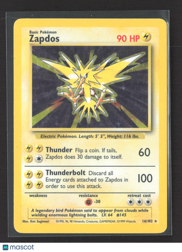 1999 Base Set Zapdos Holo Rare #16/102