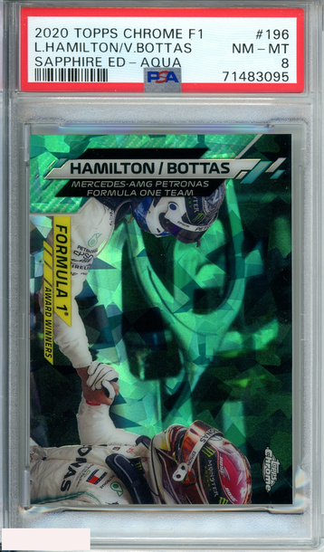 2020 TOPPS CHROME F1 L HAMILTON V BOTTAS #196 SAPPHIRE ED-AQUA 47 OF 99 PSA 8