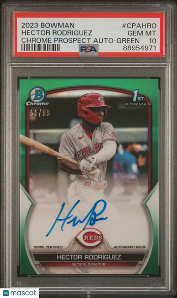 2023 Bowman Chrome Prospect Autographs Hector Rodriguez #CPAHRO Green Ref /99 PSA 10