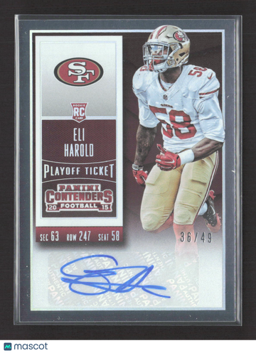 2015 Panini Contenders Football Eli Harold #130 Playoff Ticket RC 36/49 Auto