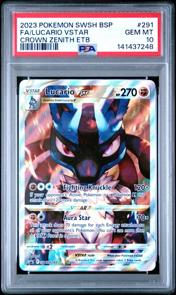 2023 Pokemon Sword and Shield Black Star Promo Crown Zenith Elite Trainer Box Lucario Vstar #291 PSA 10