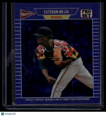 2026 Pro Set Metal - 1989 Pro Set Base Mini Prismatic Blue Esteban Mejia #89M-70 : Name in upper and lower case letters