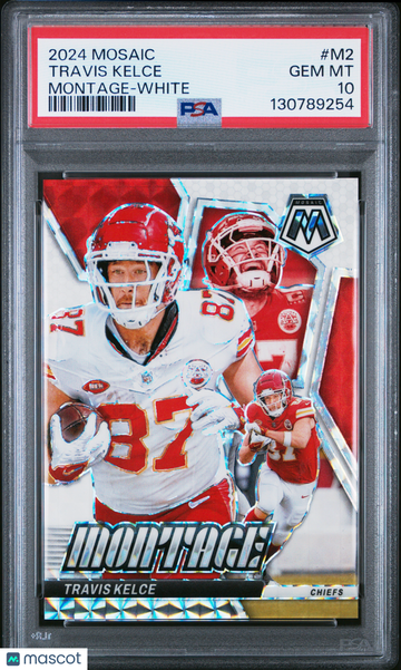 2024 Panini Mosaic Montage Travis Kelce #M-2 White Mosaic /25 PSA 10