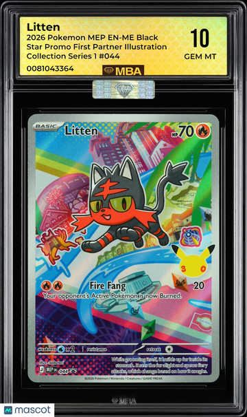 2026 Pokemon MEP EN-ME Black Star Promo Litten #044 First Partner Illustration Collection Series 1 MBA 10