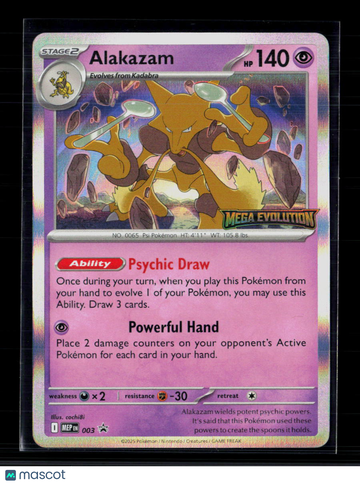 2025 Pokemon Mega Evolution Alakazam Holo Rare #003 Trading Card English