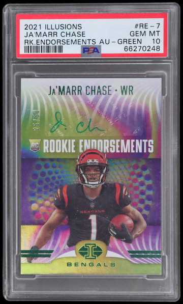 2021 Panini Illusions Ja'marr Chase Rookie Endorsements Autograph Green PSA 10 RC