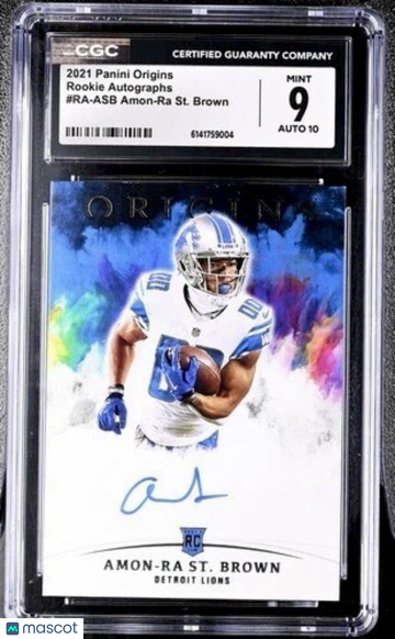 Graded 9 Panini Origins Amon-Ra St. Brown RA-ASB Rookie Auto Panini Authentic Lions Football Card