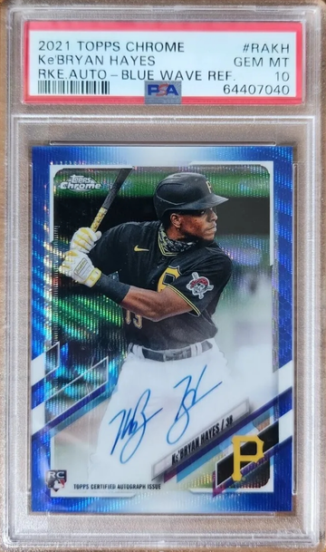Ke'Bryan Hayes 2021 Topps Chrome Blue Wave Auto RC #/150 PSA 10
