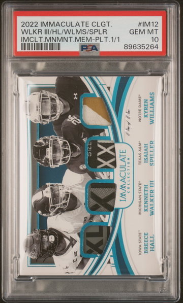 2022 Panini Immaculate Collection Collegiate Immaculate Monuments Memorabilia Imclt.Mnmnt.Mem-Plt.1/1 Wlkr Iii/Hl/Wlms/Splr #IM12 PSA 10
