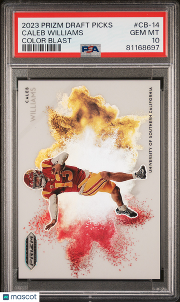 2023 Panini Prizm Draft Picks Color Blast Caleb Williams #CB14 Color Blast Rookie Low Pop Case Hit PSA 10