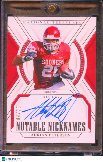 Adrian Peterson 2025 Panini National Treasures Collegiate Notable Nicknames Auto /25 Oklahoma Sooners