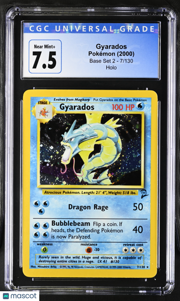 2000 Pokemon Base Set 2 Gyarados Holo Rare Trading Card CGC 7.5 7/130