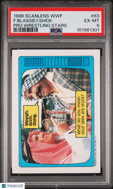 1986 Scanlens WWF Pro Wrestling Stars I. Sheik F. Blassie #63 PSA 6