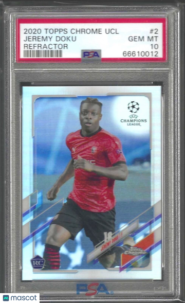 2020 Topps Chrome UEFA Champions League Jeremy Doku #2 Refractor PSA 10