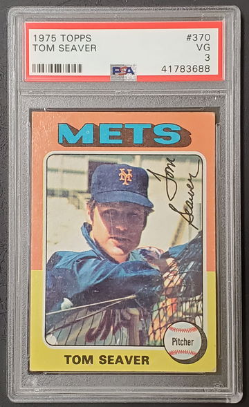 Tom Seaver 1975 Topps #370 New York NY Mets Reds Red White Sox Slab Corner Chip Lower Right Front VG PSA 3