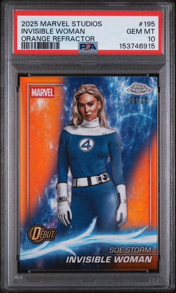 2025 Topps Marvel Studios Chrome Orange Refractor Invisible Woman #195 /25 PSA 10