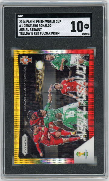 2014 Panini Prizm World Cup #1 Cristiano Ronaldo Aerial Assault Yellow Red Pulsar Prizm SGC 10 GEM MINT