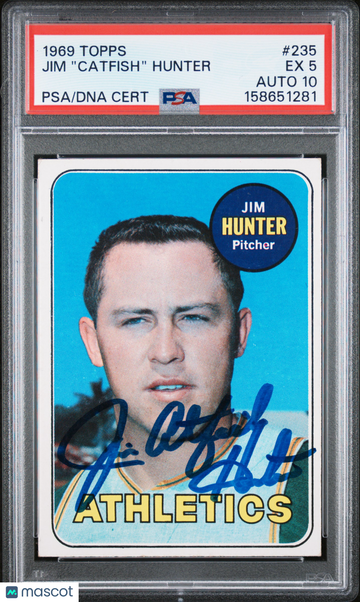 1969 Topps Catfish Hunter #235 PSA 5 Auto 10