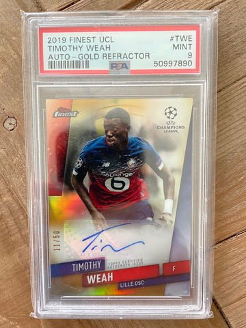 2019 Finest Timothy Weah Gold Refractor /50 Autograph PSA 9