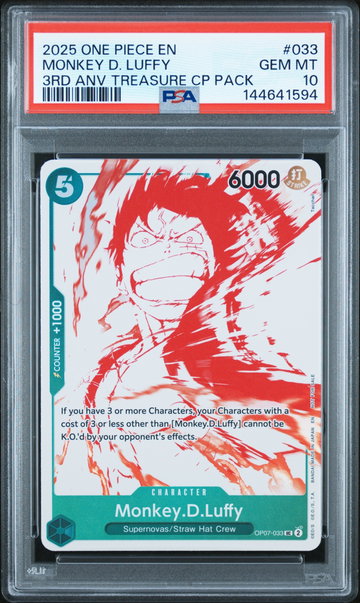 2025 Promotional Cards English 3rd Anniversary Treasure Camp. Monkey D. Luffy #OP07-033 PSA 10