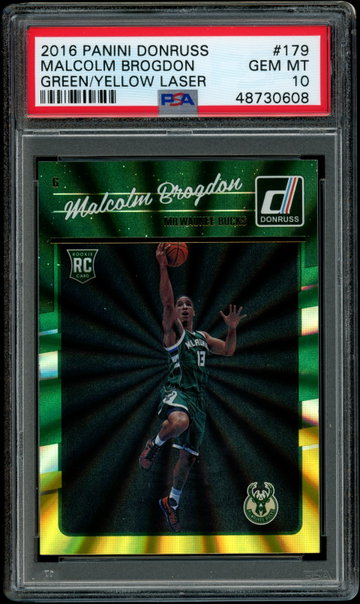 2016 Panini Donruss Green/Yellow Laser #179 Malcolm Brogdon PSA 10 Gem Mint