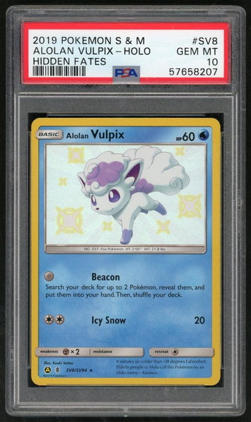 2019 Pokemon Sun and Moon Hidden Fates Holo Alolan Vulpix #SV8 PSA 10