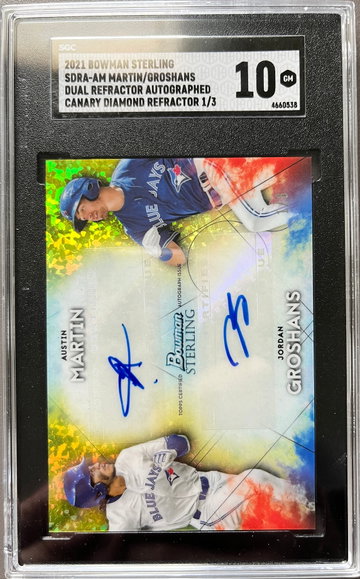 2021 Bowman Sterling - Canary Diamond Refractor Auto 1/3 Austin Martin and Jordan Groshans (SGC 10)