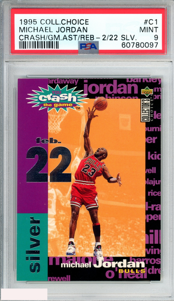 1995 COLLECTORS CHOICE MICHAEL JORDAN #C1 CRASH GM AST REB 2 22 SILVER PSA 9