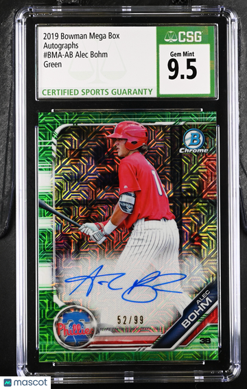 2019 Bowman Mega Box Alec Bohm #BMA-AB Green Autographs CGC 10