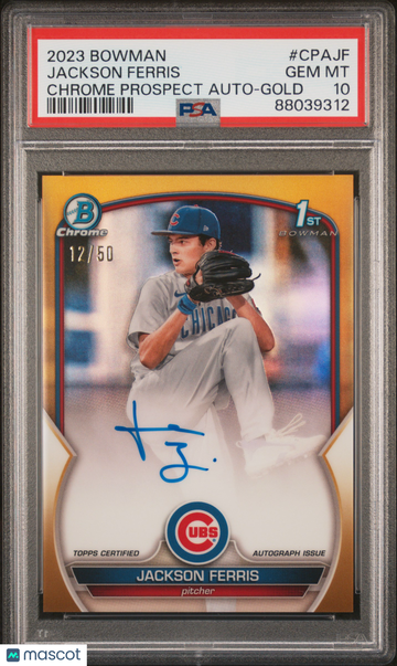 2023 Bowman Chrome Prospect Autographs Jackson Ferris #CPAJF Gold Ref /50 PSA 10