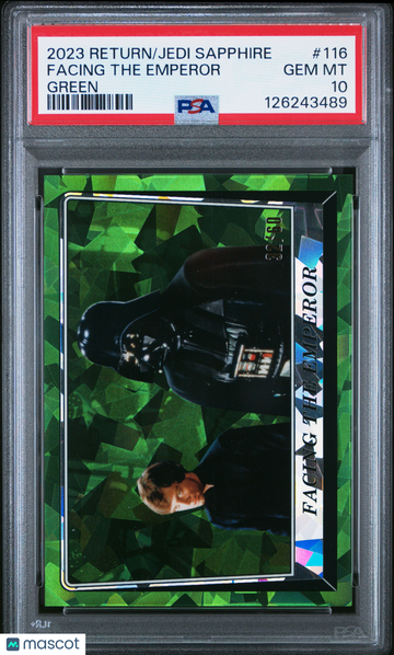 2023 Topps Chrome Sapphire Star Wars Return Of The Jedi Facing The Emperor #116 Green PSA 10