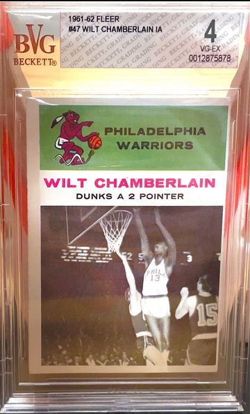 1961 Fleer Wilt Chamberlain (In Action) rookie card. BVG 4