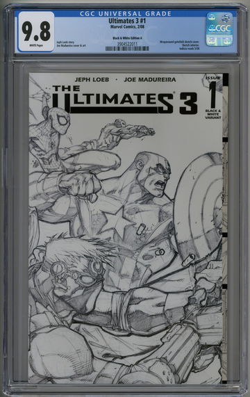 Ultimates 3 #1 CGC 9.8 Black & White Sketch variant cover Captain America Hawkeye & Spider-Man