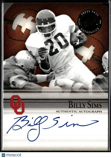 Billy Sims 2008 Press Pass Legends Bowl Edition Authentic Autograph Auto /48 Oklahoma Sooners