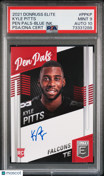 2021 Panini Donruss Elite Pen Pals Kyle Pitts #PPKP Blue Ink PSA 9 Auto 10