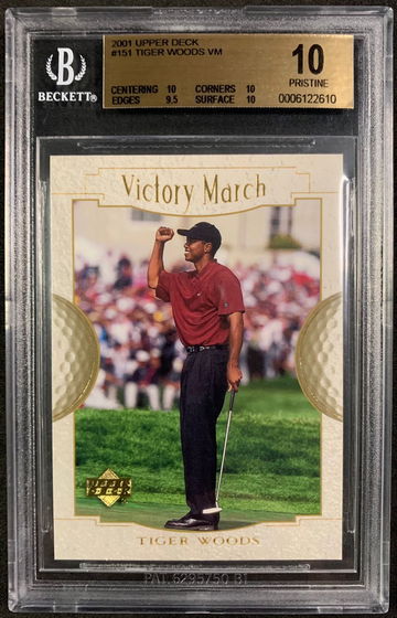 BGS 10 Tiger Woods Rookie RC 2001 Upper Deck #151 Victory March - DHL Express Air 5-6 Days with Tracking from Overseas