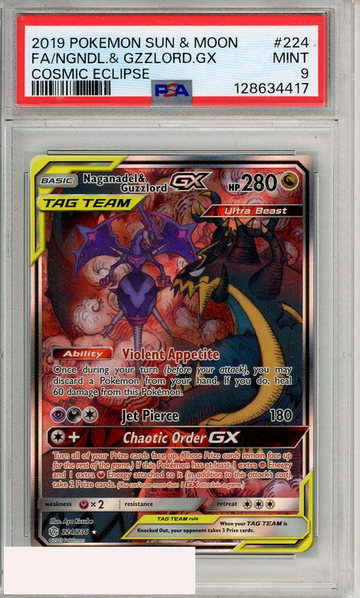2019 POKEMON SUN MOON COSMC ECLIPSE FA NGNDL GZZLORD GX #224 PSA 9