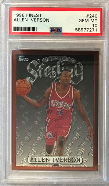 Allen Iverson  1996 Topps Finest #240 Rookie - PSA 10 Gem Mint - 76ers