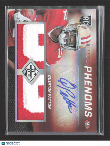 2013 Panini Limited Phenoms Quinton Patton #230 Patch RC 016/299 Authentic Material Auto