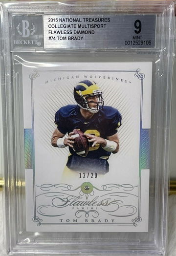 #12/20 Jersey Number, 2015 PANINI FLAWLESS TOM BRADY #74 DIAMOND Prizm SSP BGS 9