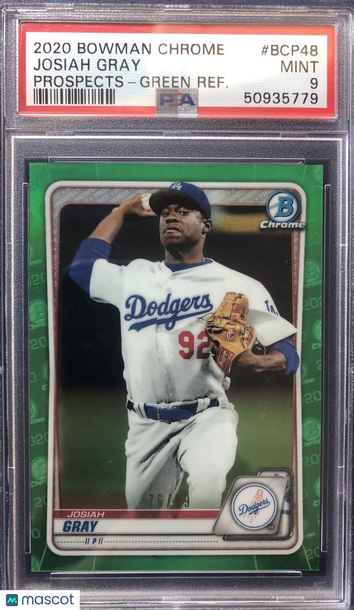 JOSIAH GRAY 2020 Bowman Chrome Prospects #BCP48 GREEN REFRACTOR SP #76/99 PSA 9