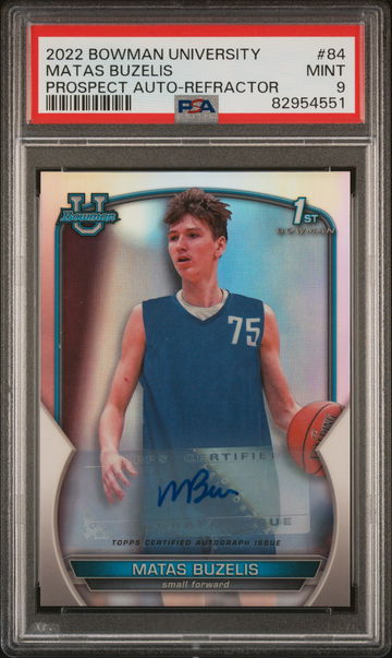 2022 Topps Bowman University Refractor Matas Buzelis #84 Auto /499 PSA 9
