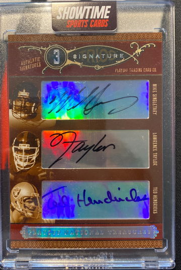 2006 National Treasures LAWRENCE TAYLOR MIKE SINGLETARY TED HENDRICKS AUTO /15