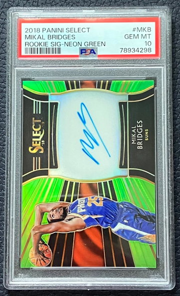 2018-19 Panini Select Mikal Bridges Rookie Signatures-Neon Green 81/99 PSA 10