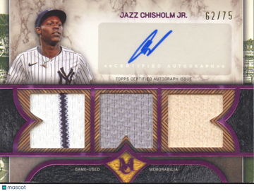 2025 Topps Museum Collection Jazz Chisholm Jr. #SPTRA-JC /75 Triple Relic Game-Used Memorabilia