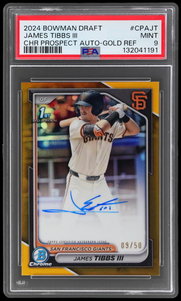 2024 Bowman Draft James Tibbs Iii Chrome Prospect Autograph Gold Refractor PSA 9