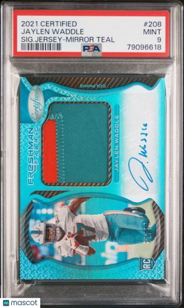 2021 Panini Certified Jaylen Waddle #208 SIG. Jersey Mirror Teal PSA 9