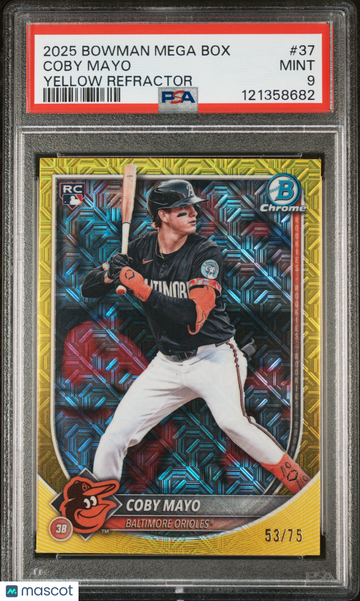 2025 Bowman Mega Box Chrome Coby Mayo #37 Yellow Refractor /75 PSA 9