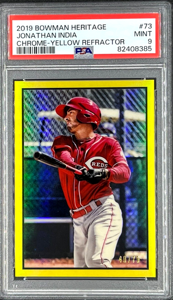 2019 Bowman Heritage Jonathan India # 53CP-73 Chrome PSA 9 Yellow refactor /75