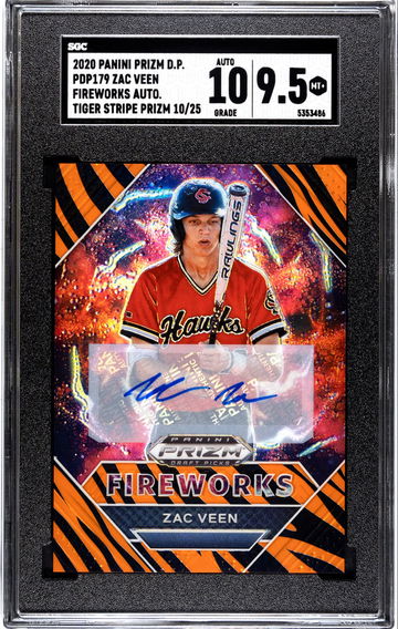 2020 Panini Prizm Draft Picks Fireworks Auto Tiger Stripe Prizm /25 Zack Veen SGC 9.5 w 10 Auto Pop 1!!